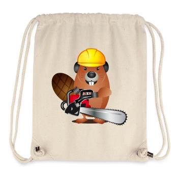 cute beaver with chainsaw and protective helmet - Stanley/Stella Recycled Gym Bag - natural - Front