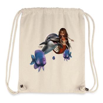 Sirène mignonne et dauphin drôle - Sac à cordon recyclé Stanley/Stella - blanc naturel - Devant
