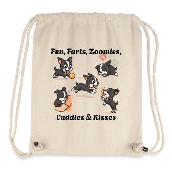 Boston - Plaisir, pets, zoomies, câlins et bisous - Sac à cordon recyclé Stanley/Stella - blanc naturel - Devant