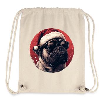 Carlin au chapeau de Père Noël avec des lunettes de soleil - Sac à cordon recyclé Stanley/Stella - blanc naturel - Devant