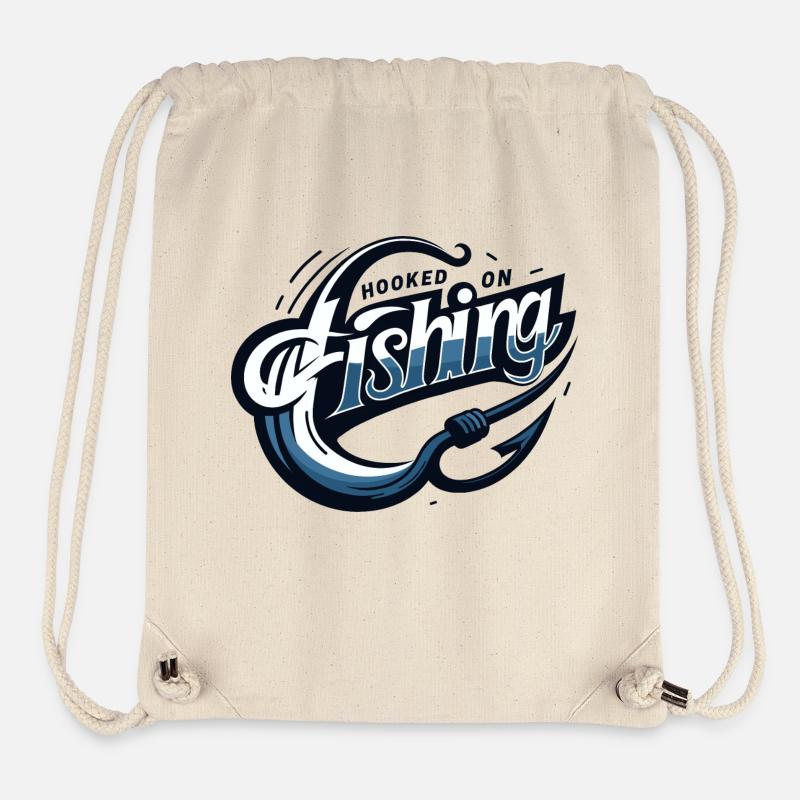 Design graphique moderne élégant « Accro à la pêche » - Sac à cordon recyclé Stanley/Stella - blanc naturel