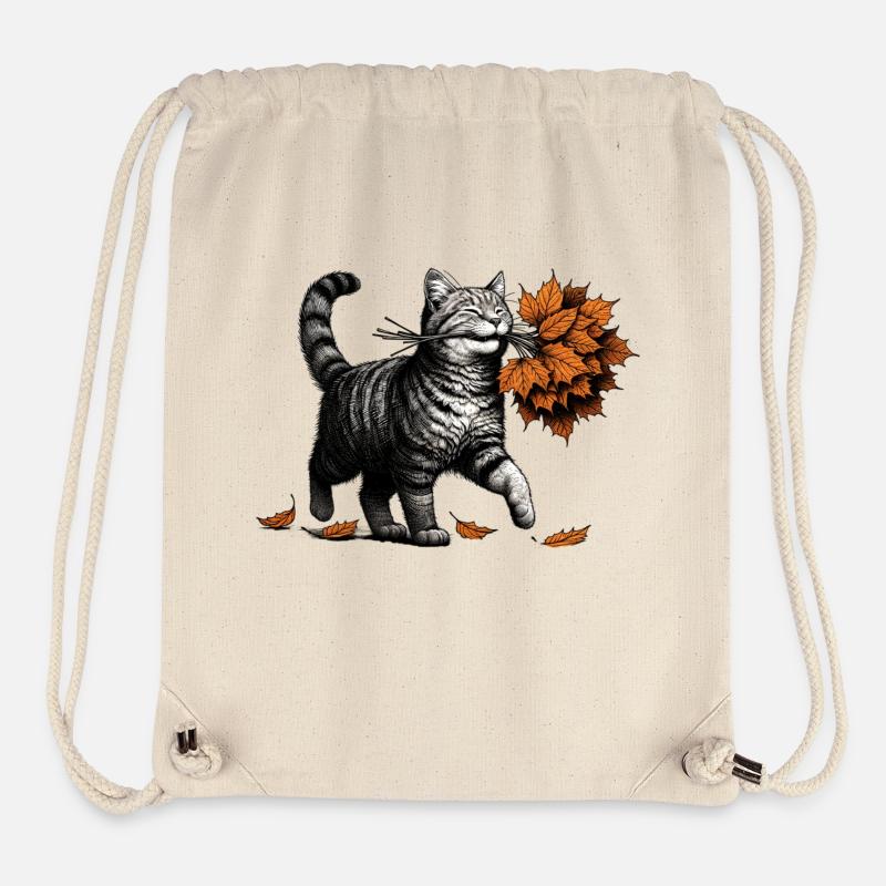 Le chaton apporte des feuilles d’automne - Sac à cordon recyclé Stanley/Stella - blanc naturel