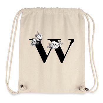 Lettre w floral noir et blanc - Sac à cordon recyclé Stanley/Stella - blanc naturel - Devant