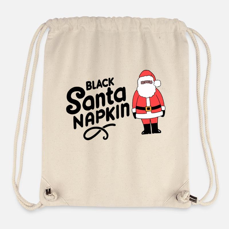 Serviette de table noire Père Noël - Sac à cordon recyclé Stanley/Stella - blanc naturel