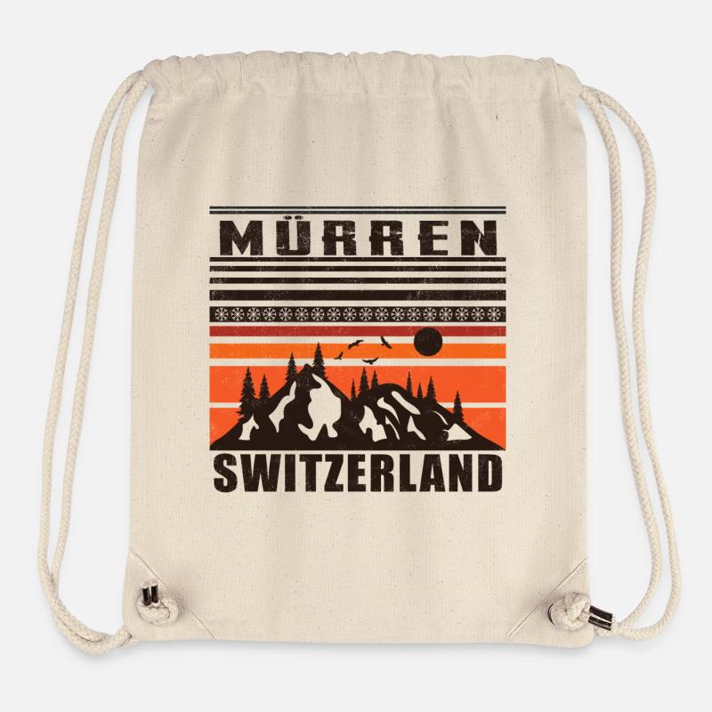 Mürren Switzerland Rétro Coucher De Soleil Ski 80s - Sac à cordon recyclé Stanley/Stella - blanc naturel