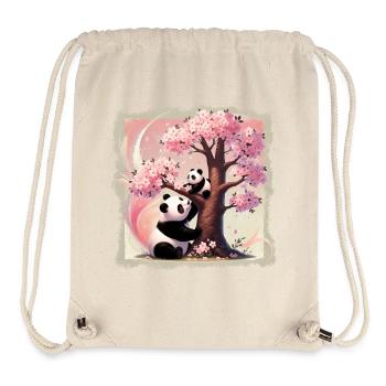 Mom and baby pandas at the cherry tree - Stanley/Stella Recycled Gym Bag - natural - Front