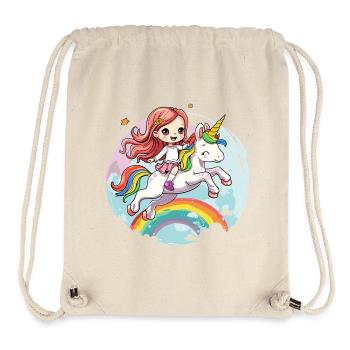 Licorne chevauchée magique sur l’arc-en-ciel avec fille - Sac à cordon recyclé Stanley/Stella - blanc naturel - Devant