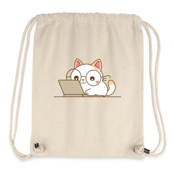 Chat kawaii au travail - Sac à cordon recyclé Stanley/Stella - blanc naturel - Devant