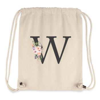 Lettre W, monogramme, Floral - Sac à cordon recyclé Stanley/Stella - blanc naturel - Devant