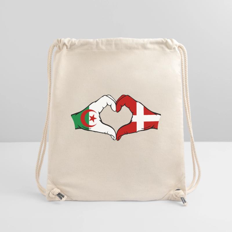 Algérie Danemark Drapeau Mains Coeur Forme Sac à cordon recyclé Stanley/Stella