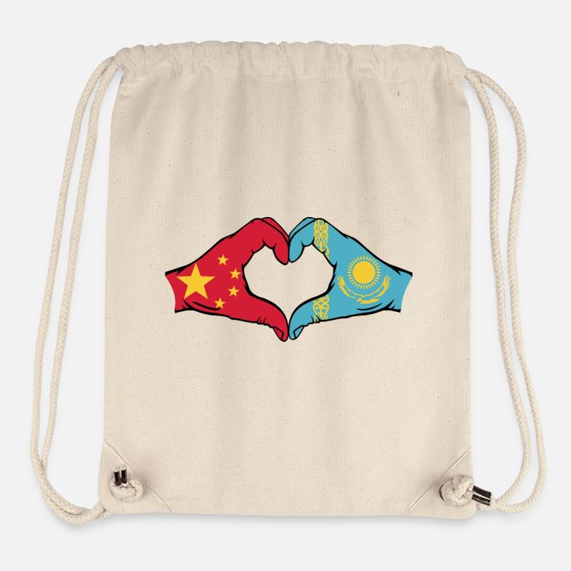 Chine Kazakhstan Drapeau Mains Coeur Forme - Sac à cordon recyclé Stanley/Stella - blanc naturel