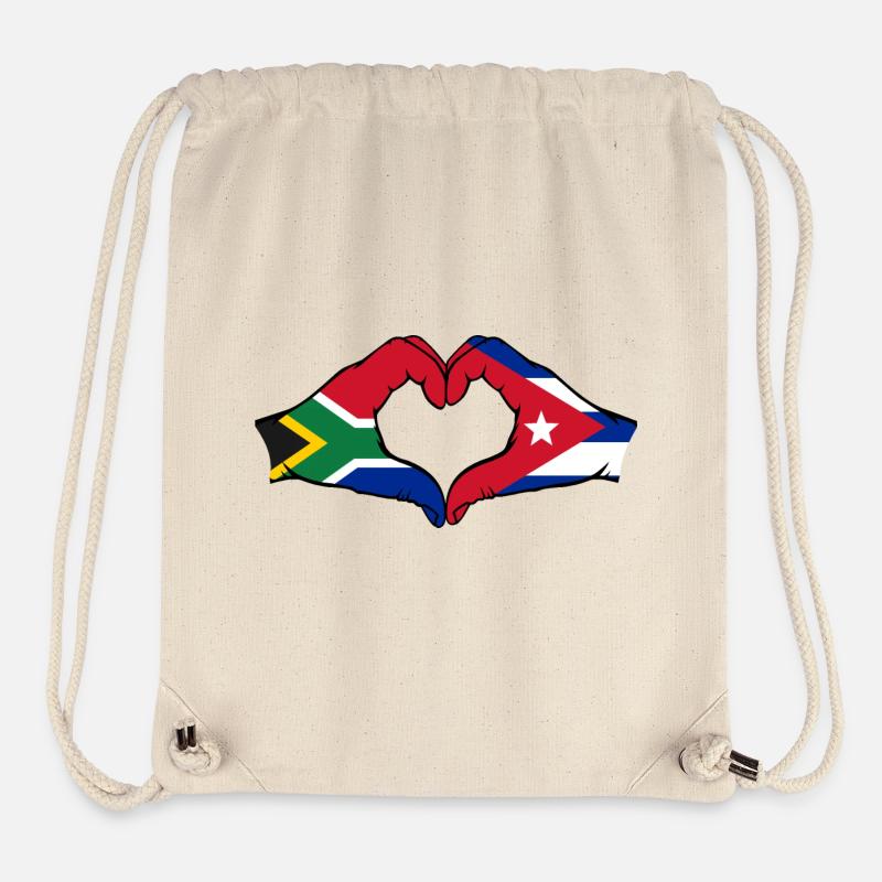 Afrique du Sud Cuba Drapeau Mains Coeur Forme - Sac à cordon recyclé Stanley/Stella - blanc naturel