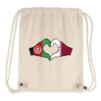 Afghanistan Qatar drapeau mains forme coeur - Sac à cordon recyclé Stanley/Stella - blanc naturel - Devant