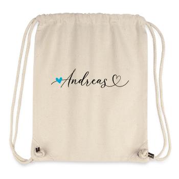 Andreas Nom Prénom Calligraphie Coeur - Sac à cordon recyclé Stanley/Stella - blanc naturel - Devant