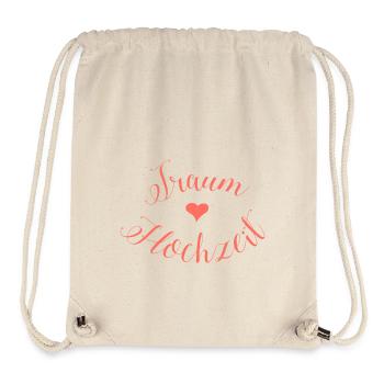 Lettrage de mariage de rêve avec des coeurs en rouge corail - Sac à cordon recyclé Stanley/Stella - blanc naturel - Devant