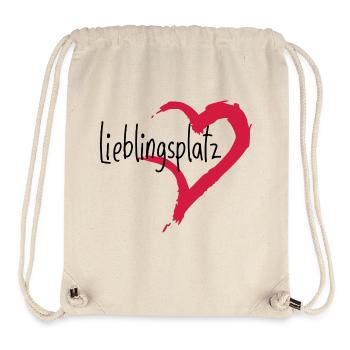 Lieblingsplatz Kissen mit Herz - Stanley/Stella recycelter Gym Bag - Naturweiß - Vorne