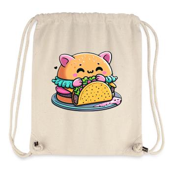 Burger Cat Taco - Mignon, Fantaisiste, Drôle, Nourriture - Sac à cordon recyclé Stanley/Stella - blanc naturel - Devant