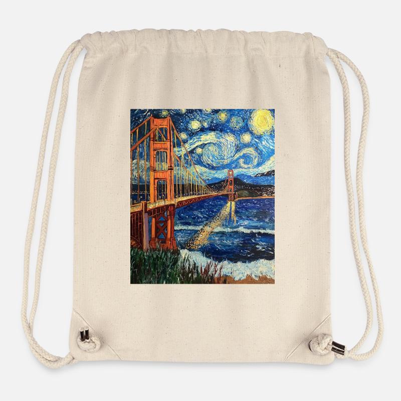 Pont du Golden Gate de San Francisco à la Van Gogh - Sac à cordon recyclé Stanley/Stella - blanc naturel