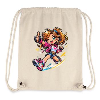Energetic cartoon heroine in motion - Stanley/Stella Recycled Gym Bag - natural - Front