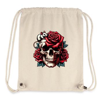 Skull with red roses, rose tendrils and mouse - Stanley/Stella Recycled Gym Bag - natural - Front