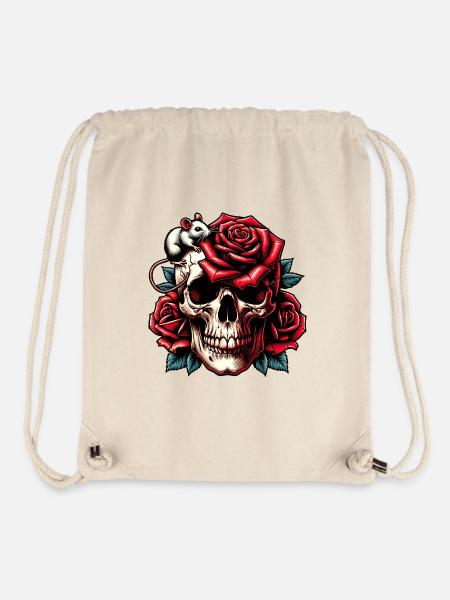 Skull mit roten Rosen Rosenranken und Maus - Stanley/Stella recycelter Gym Bag - Naturweiß