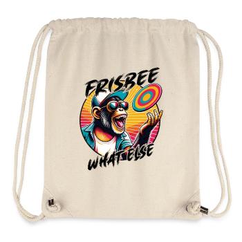 Chimpanzé avec lunettes de soleil, casquette de baseball et frisbee - Sac à cordon recyclé Stanley/Stella - blanc naturel - Devant