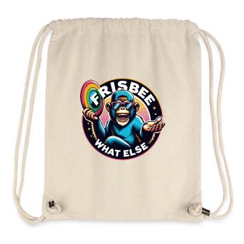 Chimpanzé avec lunettes de soleil, casquette de baseball et frisbee - Sac à cordon recyclé Stanley/Stella - blanc naturel - Devant