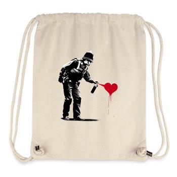 English police officer spraying a red heart - Stanley/Stella Recycled Gym Bag - natural - Front