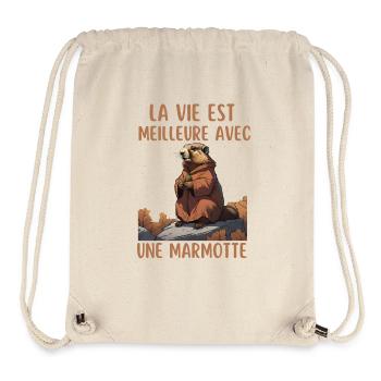 La vie est meilleure avec une marmotte - Sac à cordon recyclé Stanley/Stella - blanc naturel - Devant