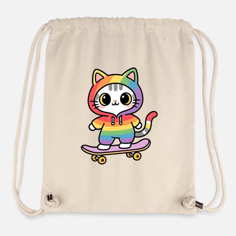 Chat arc-en-ciel sur skate - Sac à cordon recyclé Stanley/Stella - blanc naturel