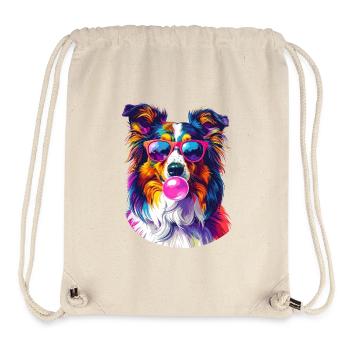 Bunter Sheltie mit Sonnenbrille und Bubblegum - Stanley/Stella recycelter Gym Bag - Naturweiß - Vorne