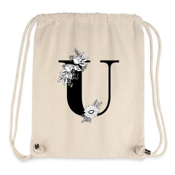 Lettre u floral noir et blanc - Sac à cordon recyclé Stanley/Stella - blanc naturel - Devant