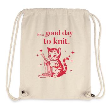 C’est une bonne journée pour tricoter - Knitting Cat Shirt - Sac à cordon recyclé Stanley/Stella - blanc naturel - Devant