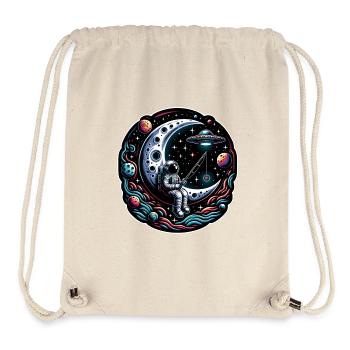 Un astronaute est assis sur le croissant de lune et pêche - Sac à cordon recyclé Stanley/Stella - blanc naturel - Devant