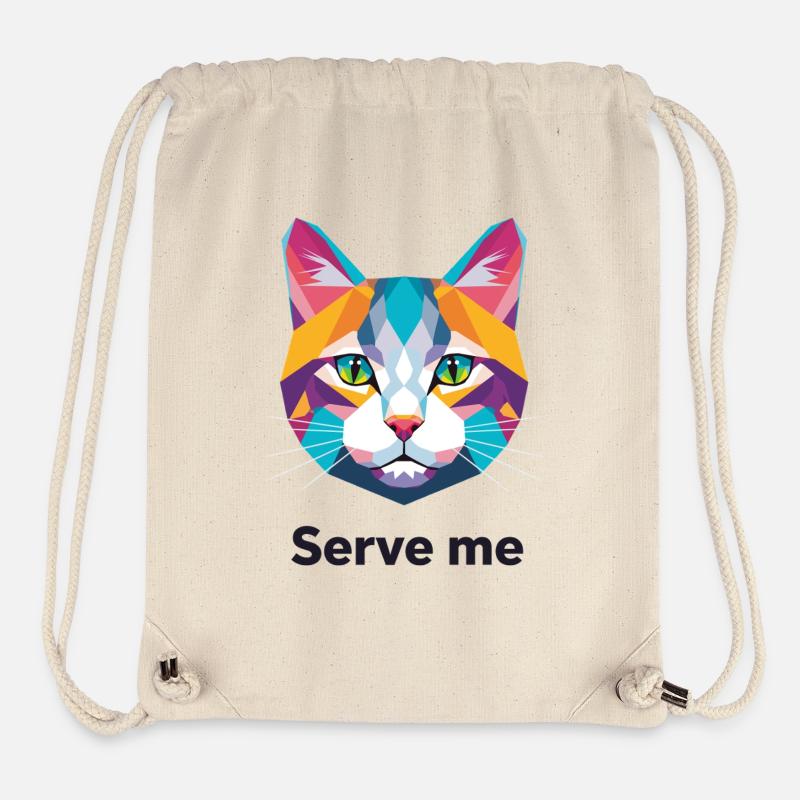 Illustration de chat géométrique coloré - Sac à cordon recyclé Stanley/Stella - blanc naturel