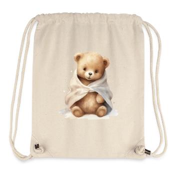 Bébé ours avec serviette, peint à la main - Sac à cordon recyclé Stanley/Stella - blanc naturel - Devant