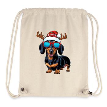 Chien teckel de Noël - Sac à cordon recyclé Stanley/Stella - blanc naturel - Devant
