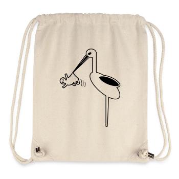 Storch mit Baby Hebamme, Klapperstorch Geburt - Stanley/Stella recycelter Gym Bag - Naturweiß - Vorne
