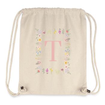 Initiales florales « T », monogramme de lettres - Sac à cordon recyclé Stanley/Stella - blanc naturel - Devant