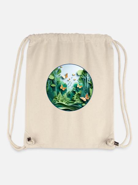 Butterfly and Forest 3D Papercut Circle - Stanley/Stella Recycled Gym Bag - natural