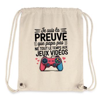 Je suis la preuve que papa ne joue pas tout le tem - Sac à cordon recyclé Stanley/Stella - blanc naturel - Devant