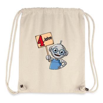 Vier Jahre vierter Geburtstag kleiner Roboter - Stanley/Stella recycelter Gym Bag - Naturweiß - Vorne