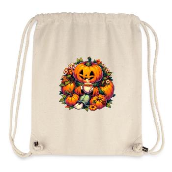 La citrouille d’Halloween boit une tasse de thé - Sac à cordon recyclé Stanley/Stella - blanc naturel - Devant