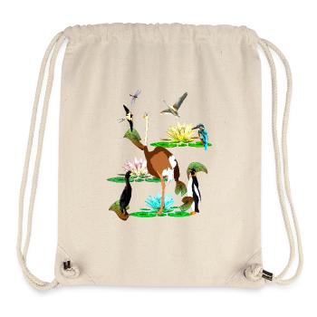 the colourful world of birds, water lilies, dragonflies - Stanley/Stella Recycled Gym Bag - natural - Front