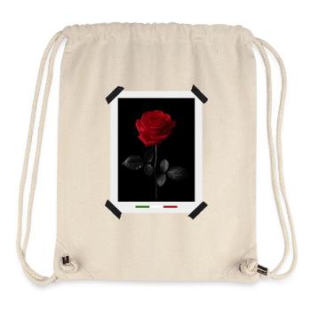 Rose rouge sur fond noir drapeau Italie  - Sac à cordon recyclé Stanley/Stella - blanc naturel - Devant