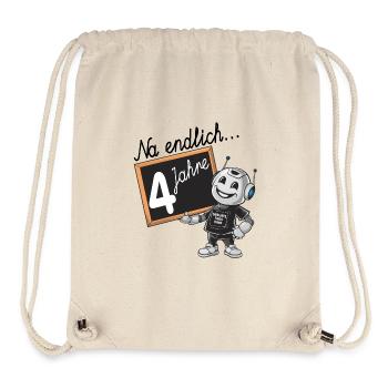vierter Geburtstag, 4. Geburtstag kleiner Roboter - Stanley/Stella recycelter Gym Bag - Naturweiß - Vorne