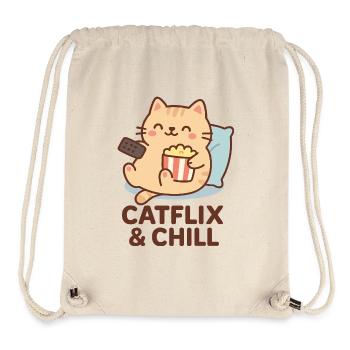 Chat Chill Popcorn Kawaii Détente - Sac à cordon recyclé Stanley/Stella - blanc naturel - Devant