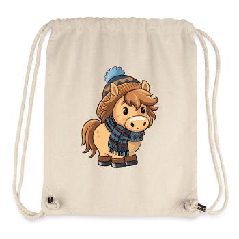 Niedliches Pony mit Schal und Pudelmütze. - Stanley/Stella recycelter Gym Bag - Naturweiß - Vorne