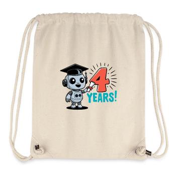 Petit robot anniversaire de 4 ans avec chapeau de doctorat - Sac à cordon recyclé Stanley/Stella - blanc naturel - Devant