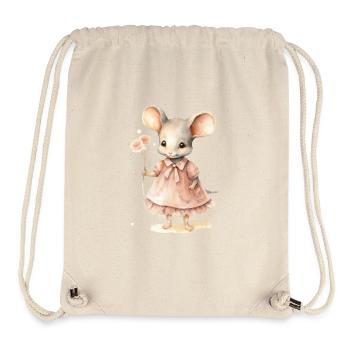 Bébé souris peinte à la main, aquarelles - Sac à cordon recyclé Stanley/Stella - blanc naturel - Devant